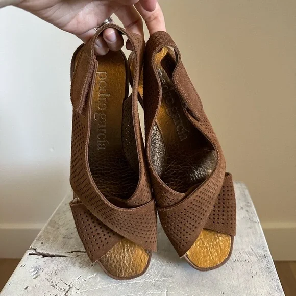 Pedro Garcia brown Natural Frigg Suede Crossover Wedge Sandals size 9/40 - Picture 4 of 7